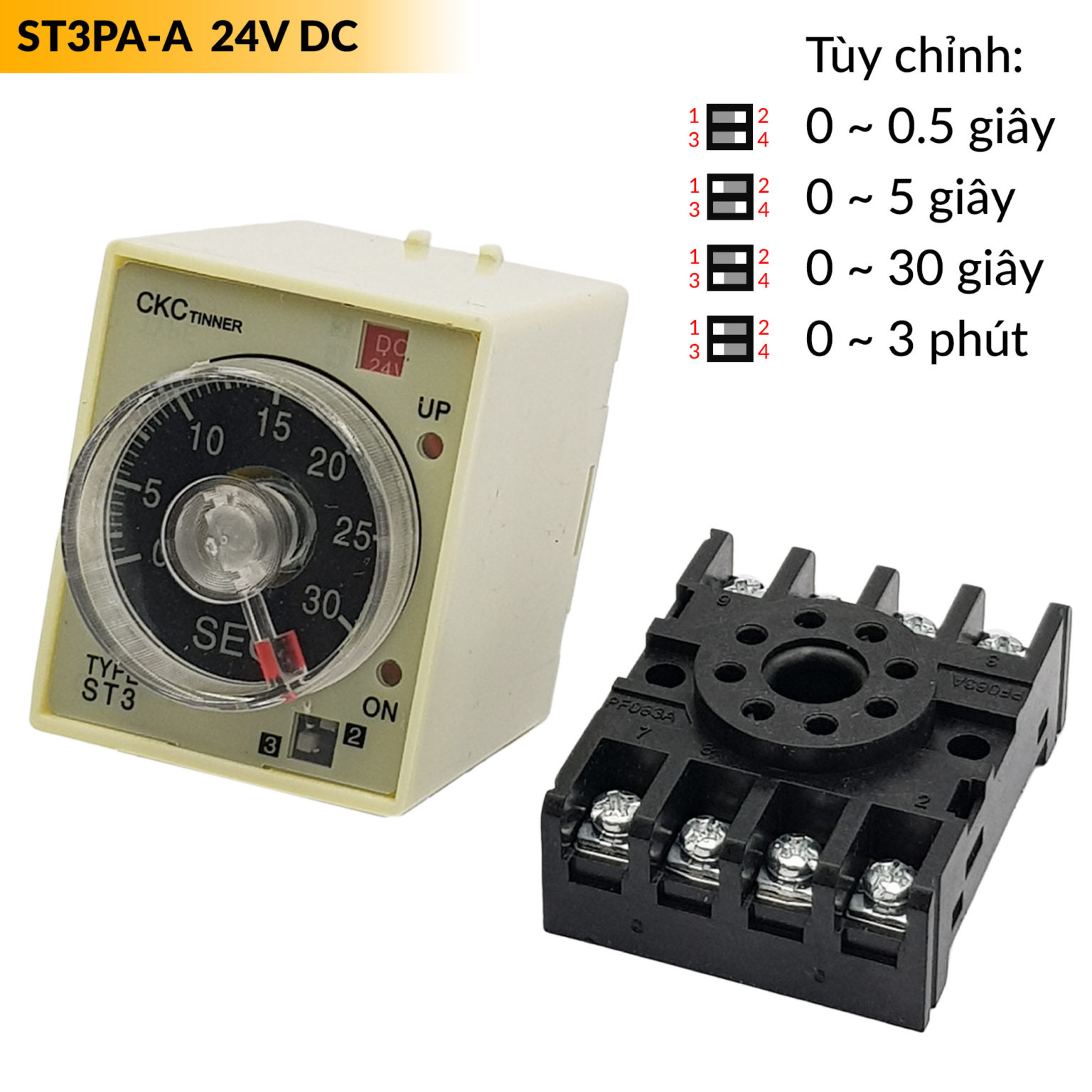 Relay thời gian timer đơn kèm đế ST3PA-A 24VDC - Nshop