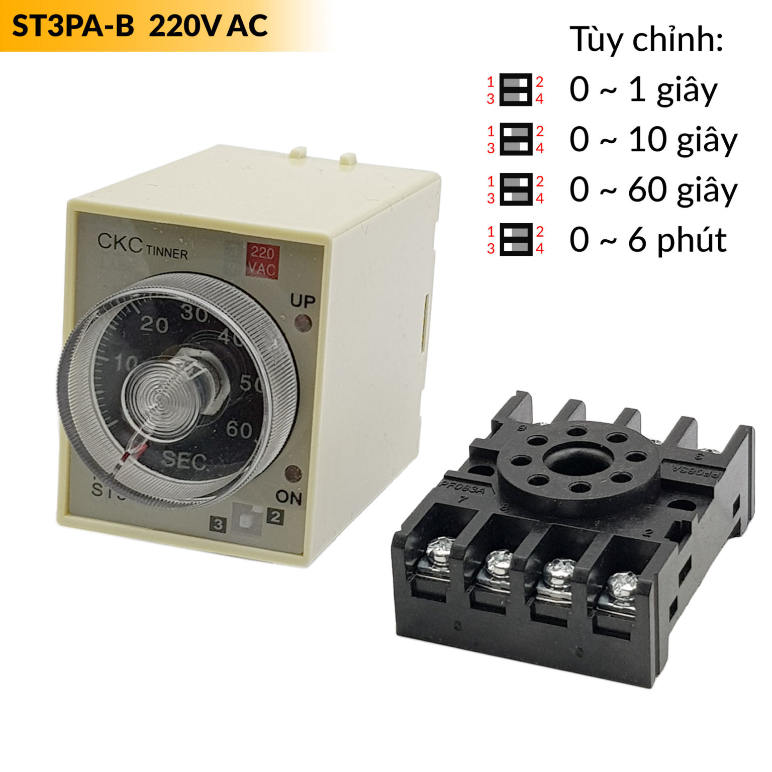 Relay thời gian timer đơn kèm đế ST3PA-A 24VDC - Nshop