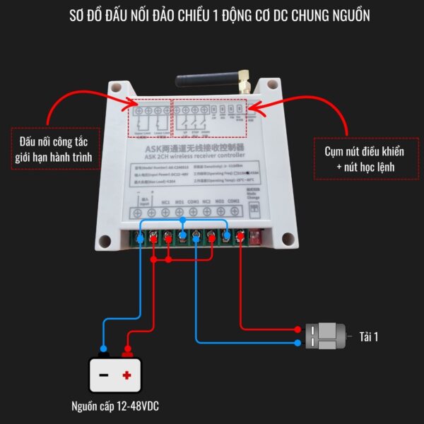Bộ điều khiển từ xa 2 kênh 30A RF 433Mhz 3000 mét 12-48VDC
