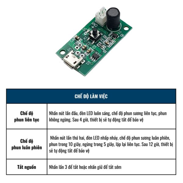 Mạch phun sương siêu âm 108Khz Micro nhiều chế độ