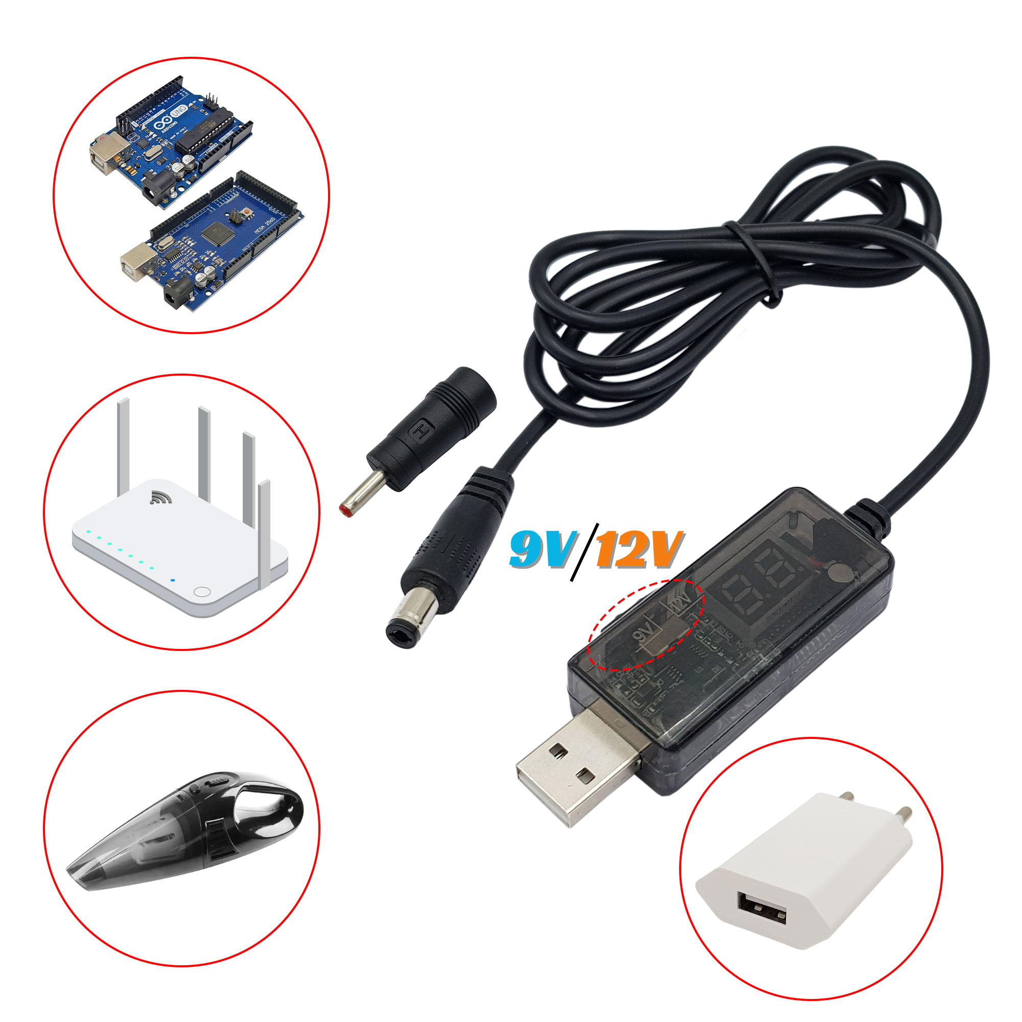 Dây USB tăng áp 5V sang đầu DC 9V/12V