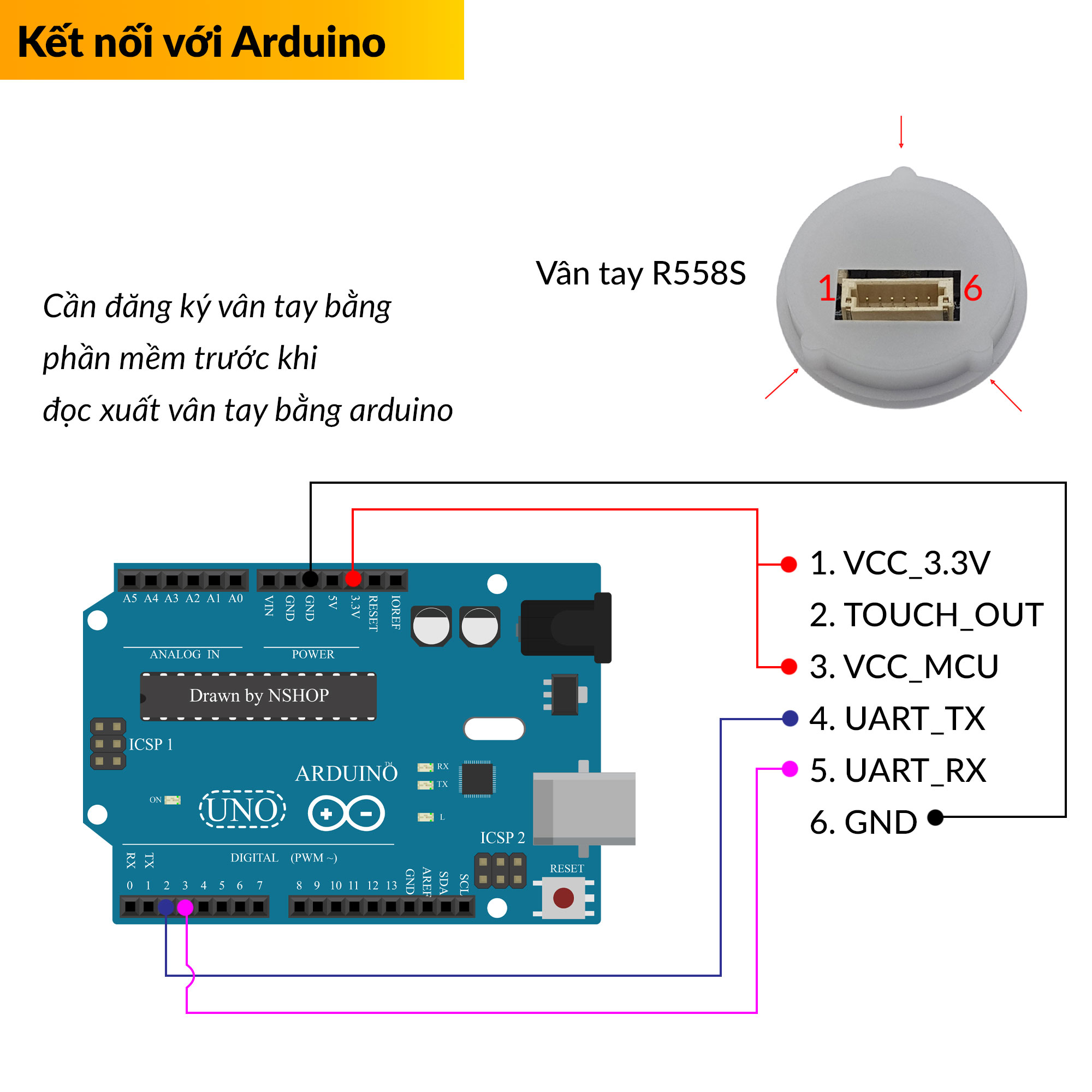 Kết nối cảm biến vân tay R558S với Arduino UNO