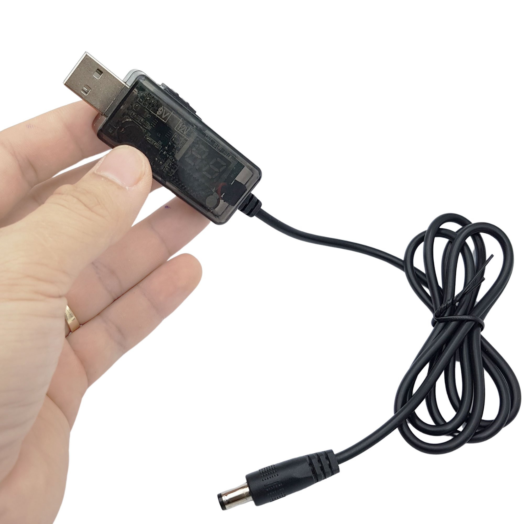 Trên tay Dây USB tăng áp 5V sang đầu DC 9V/12V