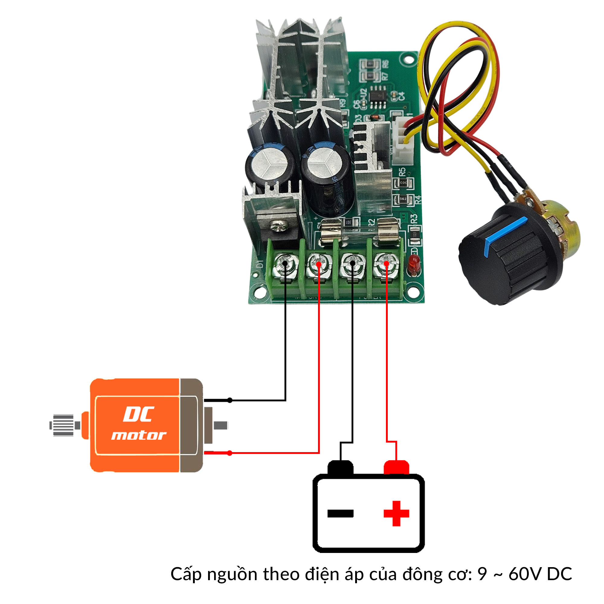 Sơ đồ đấu nối mạch điều khiển động cơ DC 20A SMD