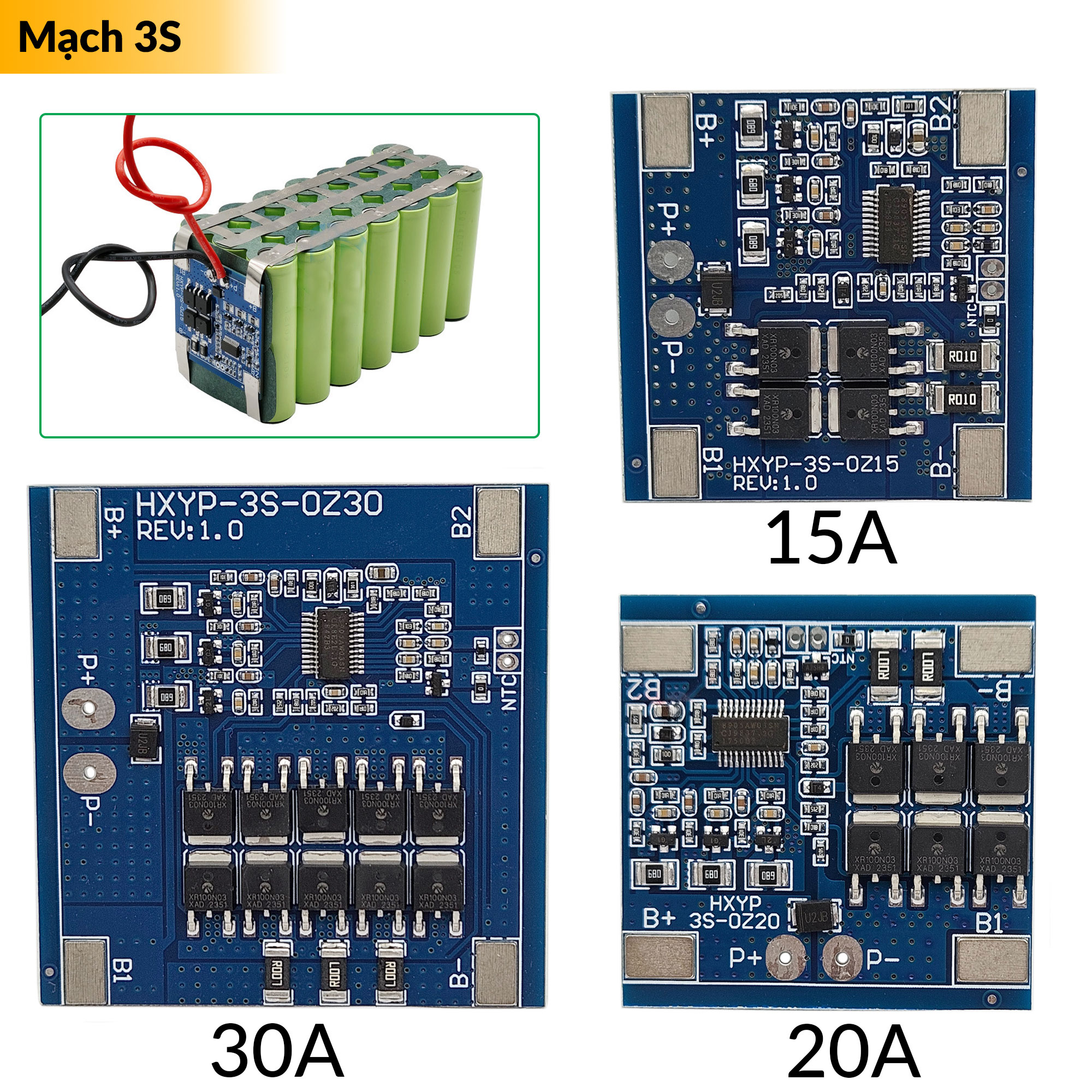 Mạch sạc và bảo vệ pin Lithium-ion HXYP 3S-15A 3s-20a 3s-30a