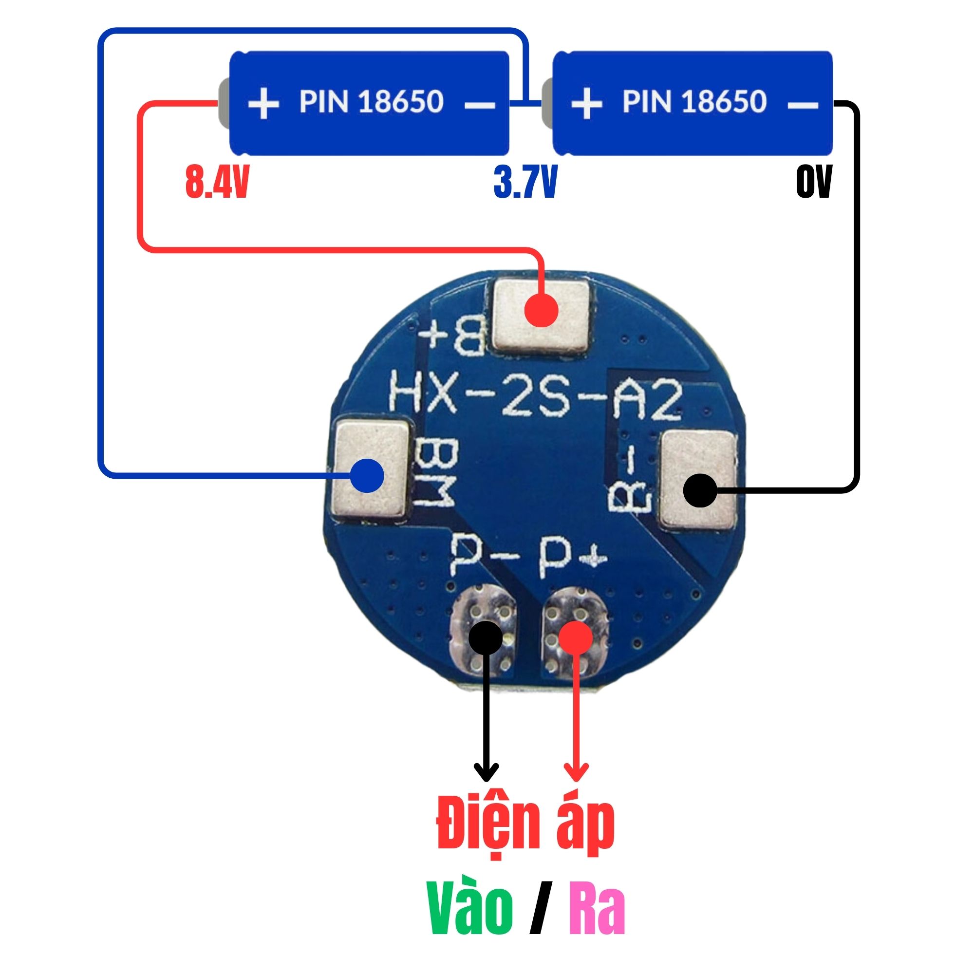 Sơ đồ Mạch sạc và bảo vệ pin lithium 2S 8.4V