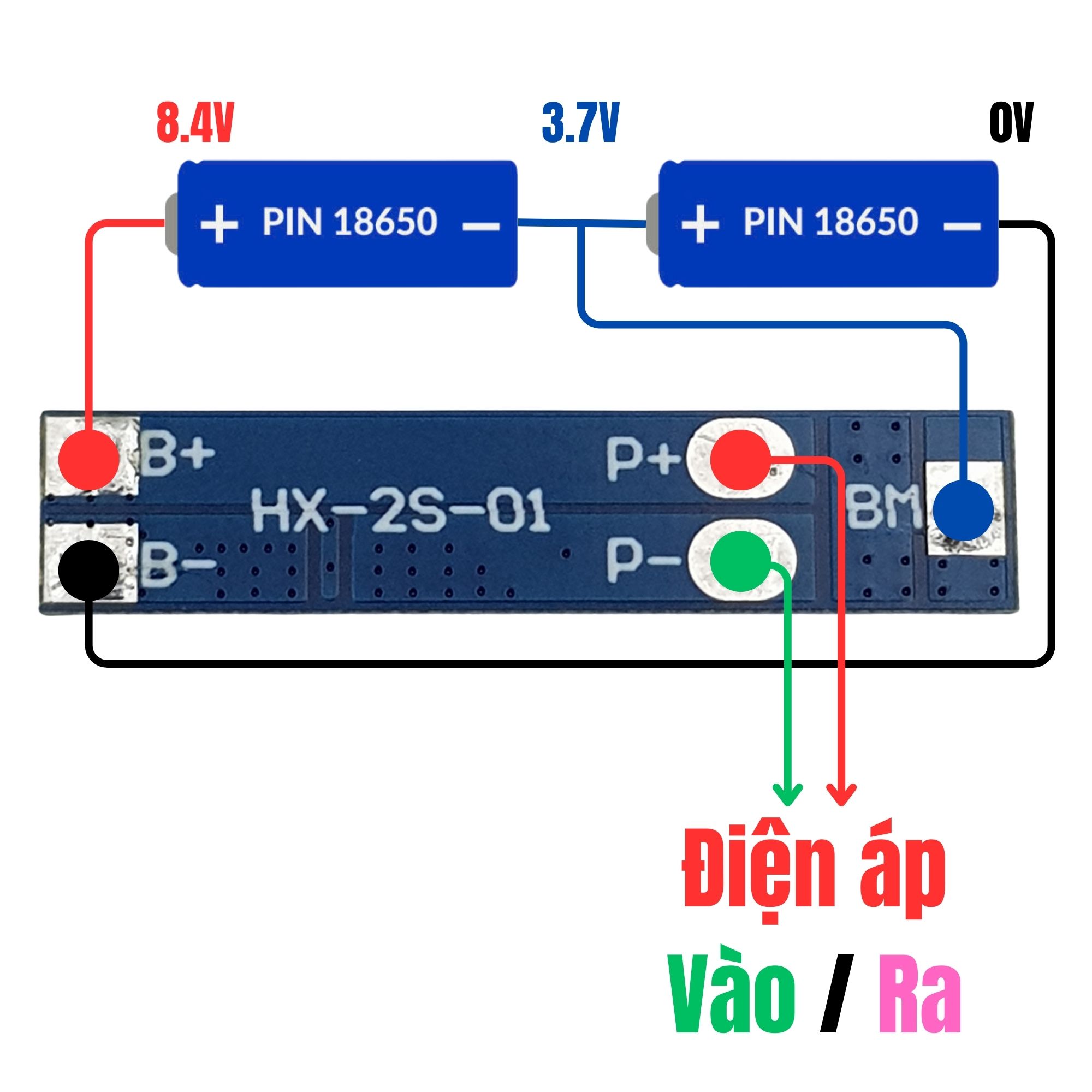 Sơ đồ Mạch sạc và bảo vệ pin lithium 2S 8.4V