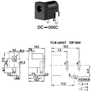 Kích thước Jack DC cái 3.5x1.3 mm, jack cắm nguồn DC-005C